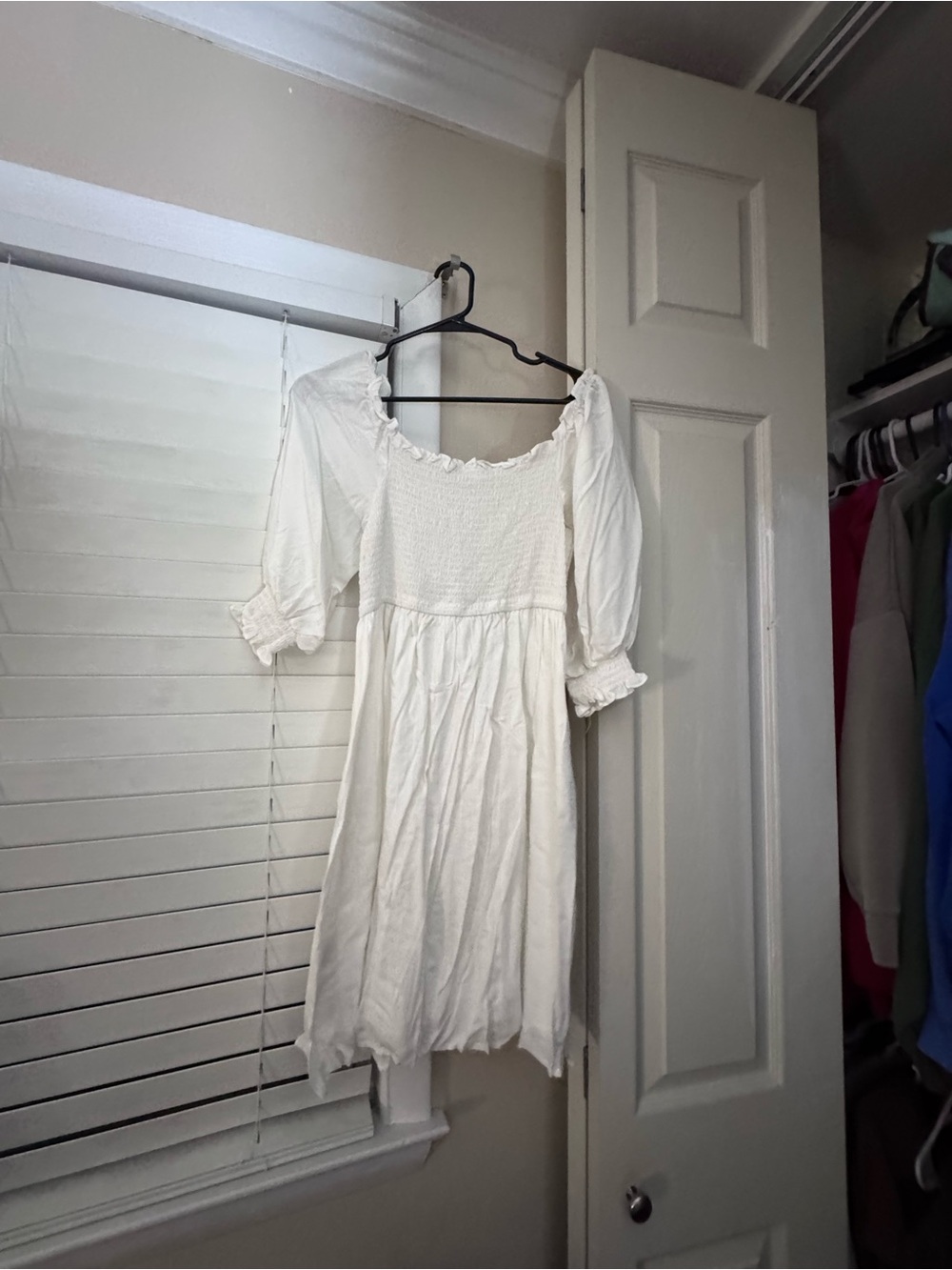 Amazon White Smocked Square-Neck Mini Dress